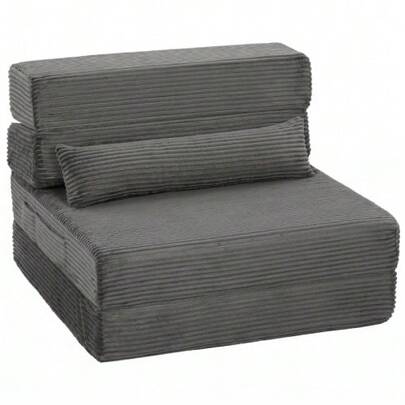 Floor Chair With Backrest, Cord Boneless Cloud Foldable Sofa Bed With Thick Padding, Dark Gray