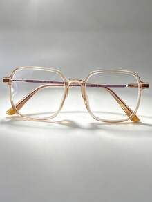 1pc Women's Geometric Metal Frame Fashion Glasses, Suitable For Women's Travel Accessories, Elegant Sun Protection Beach Accessories, Women's Beach Vacation - Brown - View 1
