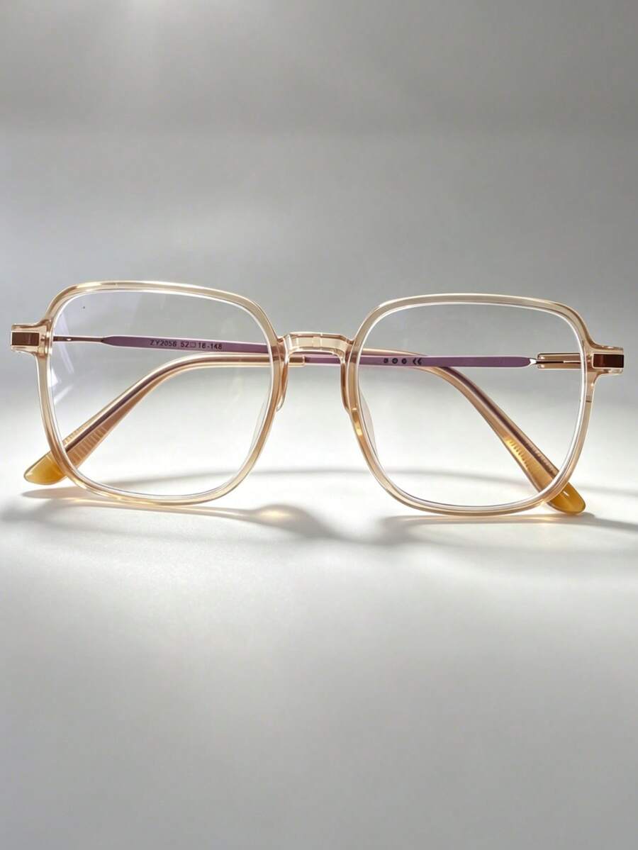 1pc Women's Geometric Metal Frame Fashion Glasses, Suitable For Women's Travel Accessories, Elegant Sun Protection Beach Accessories, Women's Beach Vacation - Brown - View 1