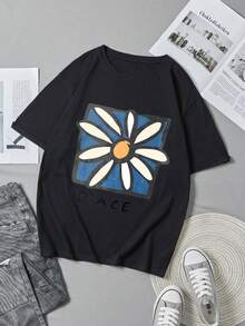 ChristmasMen's White Tee - Comfortable And Airy Daily Shirt Featuring A Blue Daisy Peace Design, Suitable Both Casual And Formal Wear,Hot Item - Black - View 4