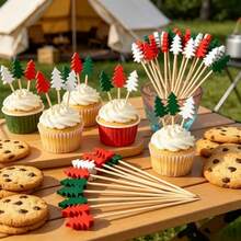 60pcs Christmas Tree Cocktail Picks, Multifunctional Bamboo Toothpicks With Leaf Design, Appetizer Picks, Food Skewers, Fruit Picks, Thanksgiving, Halloween, Easter And Party Decorations - Multicolor - View 1