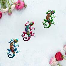 3pcs Bohemian Colorblock Gecko Acrylic Wall Decor Set, Lizard Wall Hanging Ornament For Patio, Entryway, Homestay - Gecko - View 3
