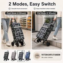 43L Large Capacity 4-Wheel Shopping Cart, Push & Pull Dual Mode, 25KG Heavy Duty, Lightweight Black Steel Frame, Random Color - Multicolor - View 3