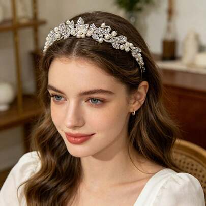 1pc Heavy Crystal Bridal Crown, Wedding Hair Accessory, Suitable For Birthday Party, Wedding, Banquet And Other Occasions