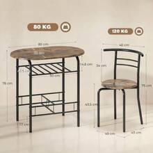 3-Piece Dining Set, Kitchen Table And 2 Chairs With Shelf, Living Room, Black Marble Look - 鏽棕色 - 查看 3