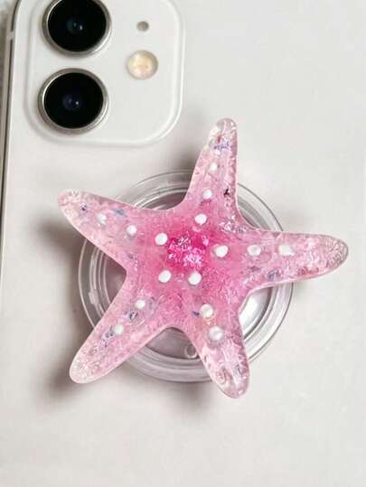 1pc Glitter Gradient Starfish Phone Grip Holder Transparent Resin 3D Sea Star Retractable Foldable Handheld Stand For Cell Phone Case Beach Aesthetic Accessory Holiday Gift For Teen Girls Women