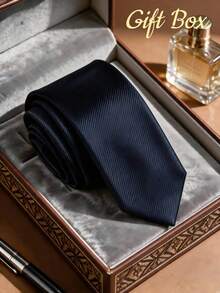 1PC Men's Fashion Solid Dark Green Diagonal Stripe Textured Versatile Necktie - Navy Blue - View 1