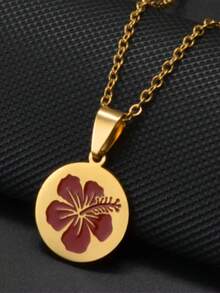 Stainless Steel Puerto Rico Series Pendant Necklace, Map/Fortress/Flag/Hibiscus Flower Charm Chain Necklace, Daily Jewelry Gift For Men Women - Necklace - View 8
