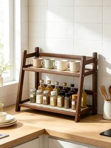 Kitchen Simple Multi-Function Home Storage Rack, Kitchen Cabinet Organizer, Desktop Woven Rattan Trapezoid Spice & Cup Holder, Cup Storage Rack - Multicolor - View 6