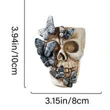 1pc Halloween Skull Planter Decor, Gothic Skeleton Head Flower Pot With Butterfly Design, Spooky Home Tabletop Decoration, Party Ornament - Multicolor - View 5