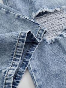 Young Girl New Fashion Distressed Casual Soft Long Pants - Blue - View 3