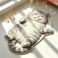 1 pieza Alfombra con forma de gato de dibujos animados sombreado plateado, alfombra de dormitorio estilo femenino, alfombra estilo Ins, alfombra de decoración del hogar personalizada y de moda, decoración de dormitorio, alfombra pequeña, alfombra de moda creativa, alfombra de sala de estar, alfombra pequeña de sala de estar, alfombra de dormitorio, alfombra para exteriores, alfombra lavable, alfombra de entrada, pasillo y escalera, alfombra exquisita como regalo para amigos - Multicolor - Ver 3