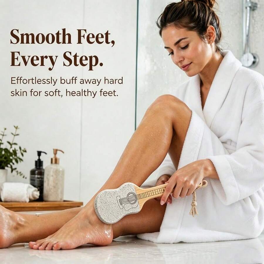 Unique Guitar-Shaped Foot Brush With Natural Bamboo Handle, Portable Handheld Exfoliating Foot Care Tool, Practical Home Daily Foot Care Accessory - Apricot - View 1