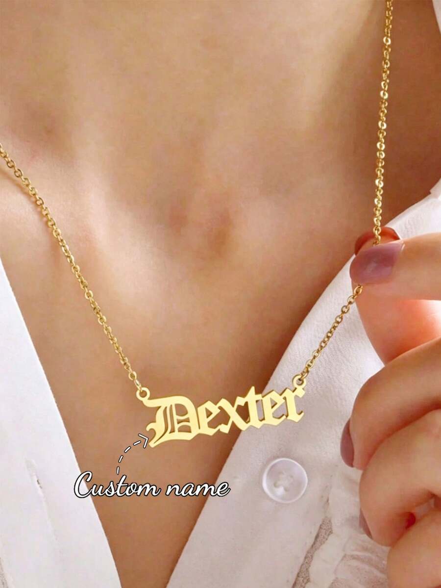 Customized Women's Stainless Steel Name Necklace, Gold Box Chain Personalized Font Jewelry Gift For Girlfriend, Family