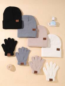 6pcs Kids Knitted Hat And Gloves Set, 3-12 Years Old Boys And Girls, Autumn/Winter Daily Casual Wear, Boys Knitted Hat, Girls Knitted Hat, Boys Gloves, Girls Gloves, Autumn/Winter Warm Set, Can Be Used As Halloween And Christmas Gifts - Knitted Hat + Gloves Combination - View 2