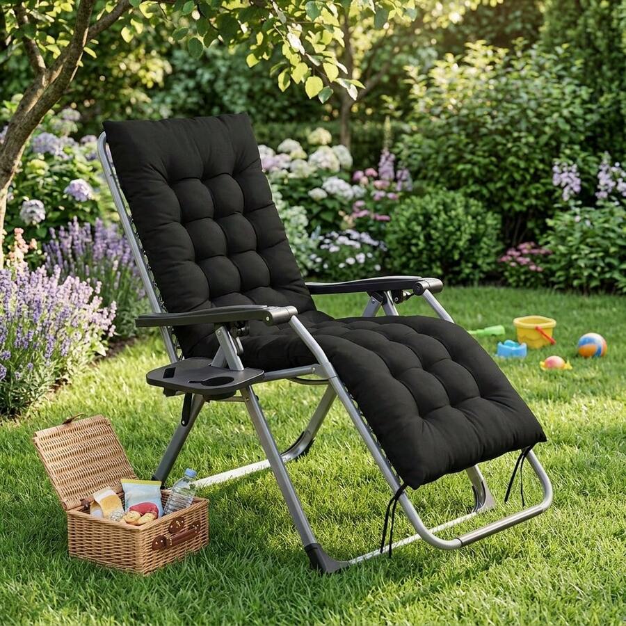 Zero Gravity Outdoor Lounge Chair With Cup Holder, Oversized Adjustable Garden Pool Recliner With Cushion Support, 160kg Weight Capacity - B - View 1