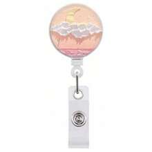 1pc Random Style Floral Sky Cute Retractable Badge Reel Clip For Teachers, Students, Doctors, Nurses, Office Gift - One Size - View 3