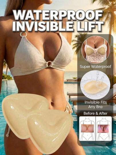 2pcs Double-Sided Adhesive Breast Pads, Thickened Invisible Adhesive Pads For Bikini, Deep V-Neck, Backless, Suitable For Daily Underwear