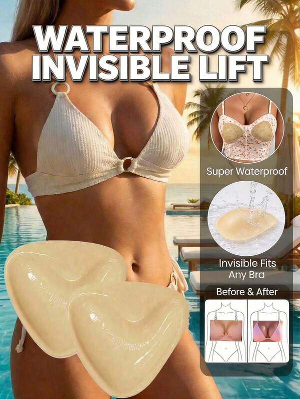 2pcs Double-Sided Adhesive Breast Pads, Thickened Invisible Adhesive Pads For Bikini, Deep V-Neck, Backless, Suitable For Daily Underwear