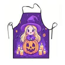 1pc Halloween Pumpkin, Ghost, Bat, Black Cat, Spider Web, Vintage Skeleton Witch, Haunted House, Halloween Pattern Apron, Suitable For Home Decor And Kitchen Use. Made Of 100% Polyester Material, Designed As Sleeveless Style, Perfect For Home Kitchen, Outdoor BBQ Cooking. This Printed Apron Is Unisex, Machine Washable And Reusable, An Essential Kitchen Accessory - Multicolor - View 14