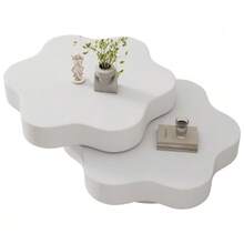 N625P300082083W) Flower-Shaped Coffee Table, 360° Rotating Tabletop, Rotating Living Room Table, Two-Tier Sofa Table, 2 Storage Surfaces, Recommended Total Load Capacity 30 Kg, MDF, Cream White - White - View 1