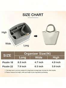 Organizador de bolso de fieltro compatible con Picotin 22 18, bolsa interior de gran capacidad y alta calidad - Gris Claro - Ver 5