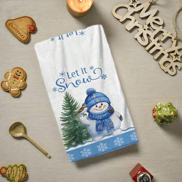 2/4/48pcs Christmas Series Blue Tone Single Snowman Pattern Printed Kitchen Towels - Ultra Soft, Highly Absorbent Polyester Dish Cloths And Hand Towels, Perfect For Holiday Decor, Kitchen Decor, Party Decor. - Multicolor - View 6