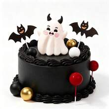15 Peças Conjunto de Decoração de Bolo de Halloween com Fantasma Demônio Fofo, Toppers de Bolo de Morcego com Glitter, Decoração de Bolas de Espuma Preta, Dourada, Branca e Vermelha, Estilo Gótico Fofo e Excêntrico, Suprimentos de Decoração de Sobremesa e Cozimento para Festa de Aniversário de Halloween Infantil - Multicolorido - Visão 8