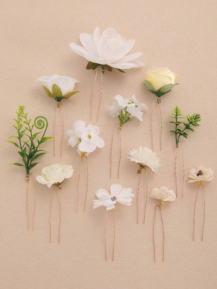 12pcs Set Minimalist Elegant Bridal Hair Clips & Accessories Suitable For Party, Wedding Valentine's Day Accessories - Multicolor - View 1