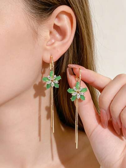 1 Pair Of Fashionable Personalities Exquisite And Elegant Long Floral Earrings Suitable For Women's Daily Commuting