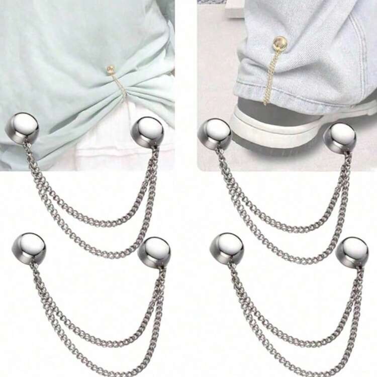 1/3/6pcs Adjustable Magnetic Hem Clips And Sleeve Clips - Durable Alloy Material With Detachable Chain, No-Sew Hem Shortening, Suitable For Pants, T-Shirts, Scarves, Shawls, Headscarves, Cardigans, Belts. Multi-Functional Unisex Accessories For School And Daily Commute. - Multicolor - View 5