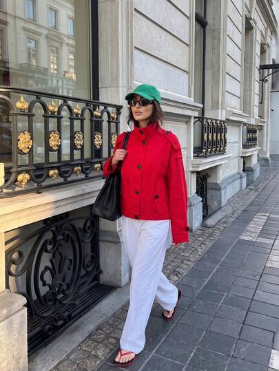 Women Fashion Stand Collar Loose Jacket Elegant Women Button Short Coat Female High Street Long Sleeves Jacket