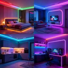 شريط إضاءة LED RGB بطول 100 قدم إضافي، إضاءة غرفة نوم ذكية مع جهاز تحكم عن بعد ب- 44 مفتاح وطاقة USB، مناسب لغرفة النوم وغرفة المعيشة والمطبخ والحفلات والزفاف وديكور المنزل وديكور غرفة الألعاب وزينة الهالوين والكريسماس - ميني-44K-B - مشاهدة 13
