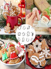 12 piezas Moldes de galletas de acero inoxidable con diseños de dibujos animados navideños, herramienta de repostería para presionar, molde circular para mousse, molde de galletas, muñeco de nieve, árbol de Navidad, hombre de jengibre, copo de nieve, ciervo, molde de galletas de Papá Noel, herramienta de repostería, pequeña herramienta de cocina - Multicolor - Ver 9