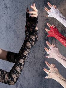 1 Pair New Women's Floral Lace Arm Sleeves, Sheer Lace Patchwork, Suitable For Wedding And Evening Party - Multicolor - View 7