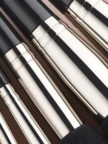 ronshadow Conjunto de 16 Pincéis de Maquiagem Preto & Prata, Pincel de Pó Redondo Grande, Base, Blush, Iluminador em Leque, Pincéis de Sombra Multitamanho, Corretivo, Pincéis de Sobrancelha, Cerdas Macias Amigáveis à Pele, Kit Completo de Ferramentas de Maquiagem de Base & Cor para Iniciantes, Uso Diário e Encontros - Preto - Visão 5
