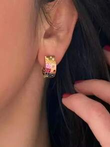 Tsnamer Huitan Women's Hoop Earrings, Gold Luxury Accessory, Suitable For Weddings And Parties, Fashionable Inlaid With Bright Colorful CZ Crystals, Exquisite Jewelry Gift - earrings - View 3