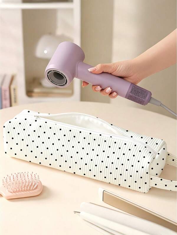 New Polka Dot Quilted Hair Dryer Storage Bag - Travel Essential, Portable & Lightweight, Durable & Sturdy, Stylish & Elegant, Suitable For Home, Outdoor And Daily Use. Dust-Proof Bag For Hair Dryer With Zipper And Polka Dot Pattern Decoration, Ideal Gift For Women, Girls, Nurses And Students - Durable & Portable Design, Curling Iron And Accessories - Durable Travel Carrying Storage Bag (Pattern Placement And Cutting Direction Are Random)