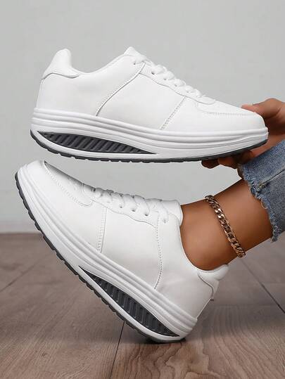 1 Pair Women's Geometric Pattern Casual Bohemian Commuter Lace-Up Wedge Thick Sole Sneakers For Holiday Wedding College Party Vacation All Season