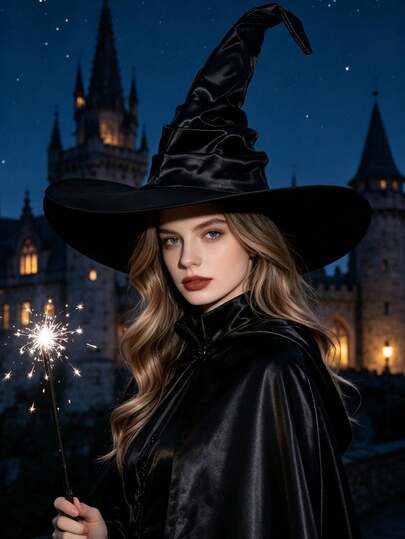 1pc Women's Halloween Witch Hat - Foldable Wizard Cosplay Hat, Pleated Mesh Witch Hat, Gothic Style Magician Hat, Suitable For Halloween Wear