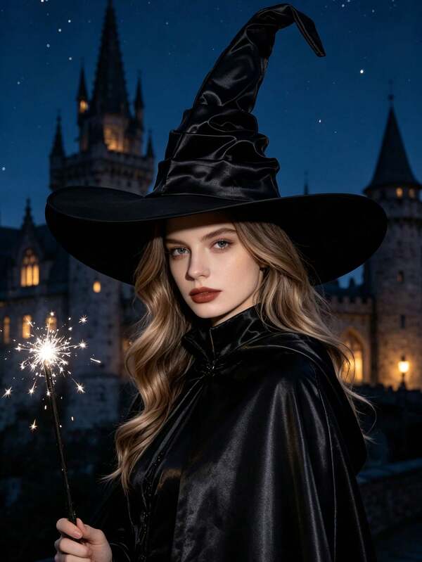 1 pieza Sombrero de bruja de Halloween para mujer - Sombrero de mago plegable para cosplay, sombrero de bruja de malla plisada, sombrero de mago de estilo gótico, adecuado para usar en Halloween