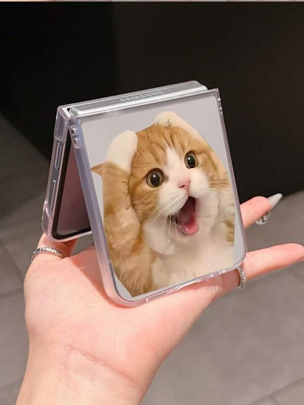 1pc Fashion Simple Matte PC Material Simple Cute Line Cat ElementFolding Phone Case, Can Protect And Prevent Falling For: SamsungGalaxy Zflip 3/Zflip 4/Zflip 5/Zflip 6/Zflip 7/Zflip 8/ Razr 60/ Razr 50/ Razr 70/Galaxy Z Flip7 FE