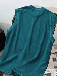 Men's Washed "Hell Messenger" Distressed Crew Neck Tank Top - Navy Blue - View 2