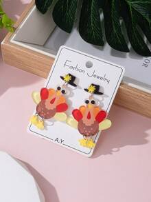 1 Pair Thanksgiving Cute Turkey Design Women's Fashion Jewelry Earrings, Perfect Gift For Holiday Party - Multicolor - View 3