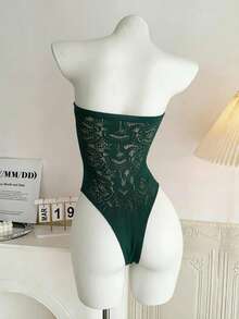 內衣套裝/角色扮演服裝，吊帶背心，魚網連身褲，彈性魚網內衣連身褲，比基尼，適合女性與女孩 - 墨綠色 - 查看 5