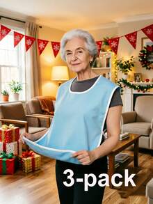Adult Adjustable Feeding Bib, Reusable Senior Dining Bib With Hook And Loop Closure, Multiple Colors & Packs Available - White Bib for Eating - View 22