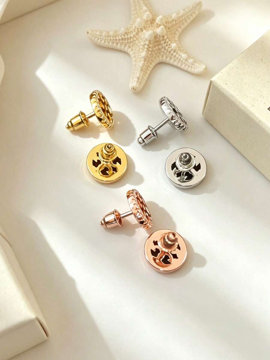 1 Pair New Round Snowflake Stud Earrings For Women, Classic Fashion Niche High-End Rhinestone Earrings For Ear Piercing - Small Hoop Earrings - View 1