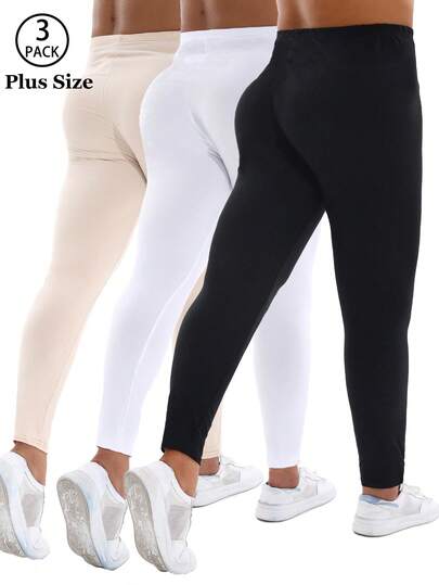3 Buah Legging Fashion Wanita Ukuran Plus, Hitam Putih Aprikot, Musim Gugur Musim Dingin, Celana Olahraga Yoga, Aktivitas Luar Ruangan Berkemah Mendaki Bersepeda Lari Kebugaran, Celana Ketat Pembentuk Bokong, Kasual Liburan Perjalanan Sehari-hari, Panjang 9/10
