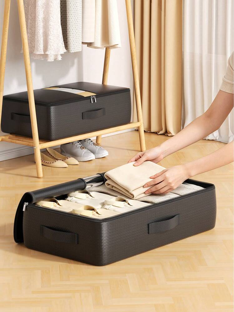 Underbed Storage Organizer Box, Large Capacity Foldable Clothes Storage Bin With Transparent Window, Dual Zipper Handle, Dust-Proof Bedding And Linen Storage Box, Suitable For Bedroom, Closet, Wardrobe, Dorm, Home Storage - Black - View 5