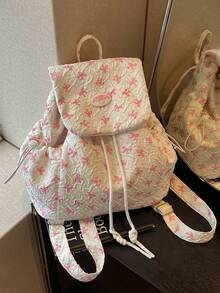 Niche Fashion Backpack For Women, New High-Aesthetic Drawstring Cinch Backpack, Lightweight Casual Commuting Bag - Pink - View 2